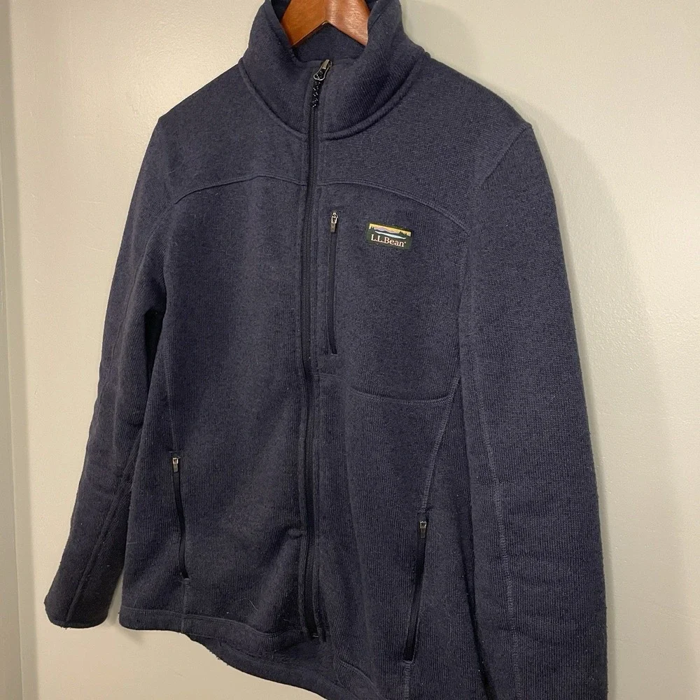 LL‎ Bean Full Zip Sweater Jacket Men Size M Blue Fleece Lined Outdoors